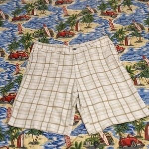 Adidas plaid flat front shorts size 38